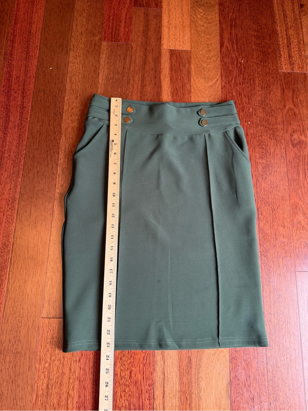Harper Olive Green Pencil Skirt with Button-Waist Detail - Picture 2 of 5